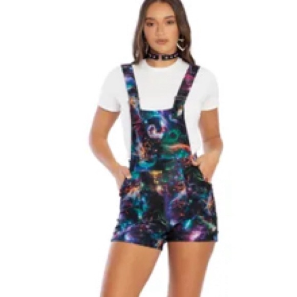 GALAXY PSYCHEDELIC SHORT OVERALLS NWOT SIZE SMALL BLACKMILK BM - Picture 1 of 4